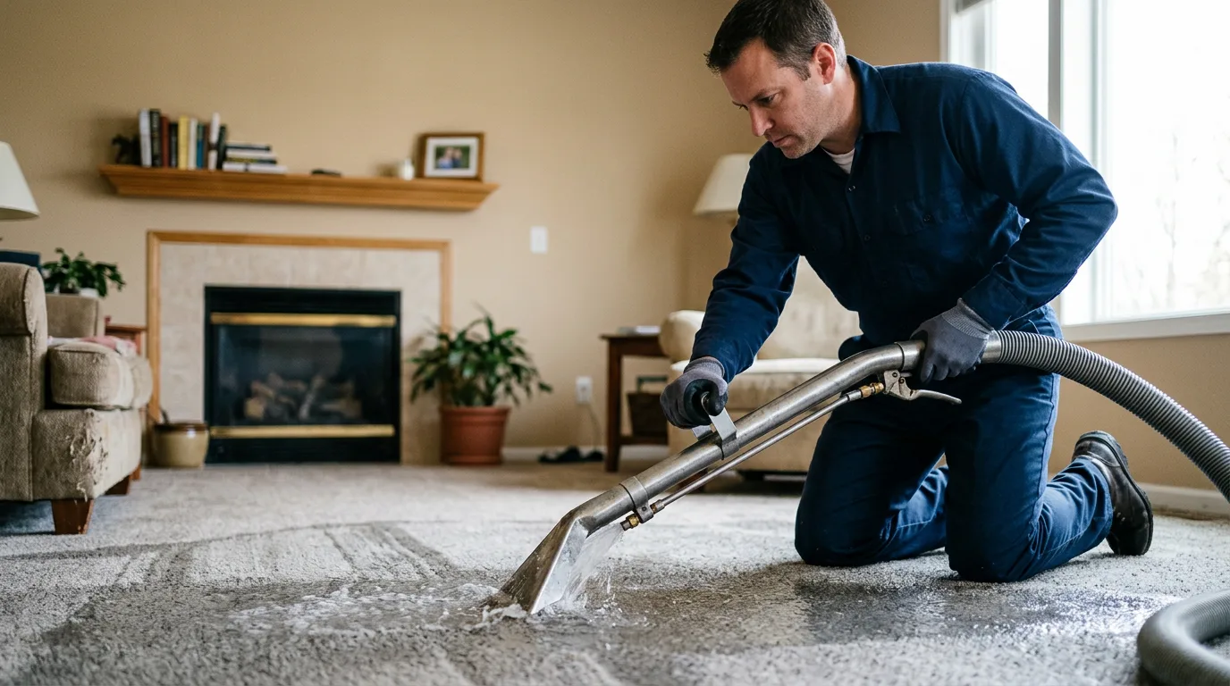 Water damage restoration technician working near Harrison, MI